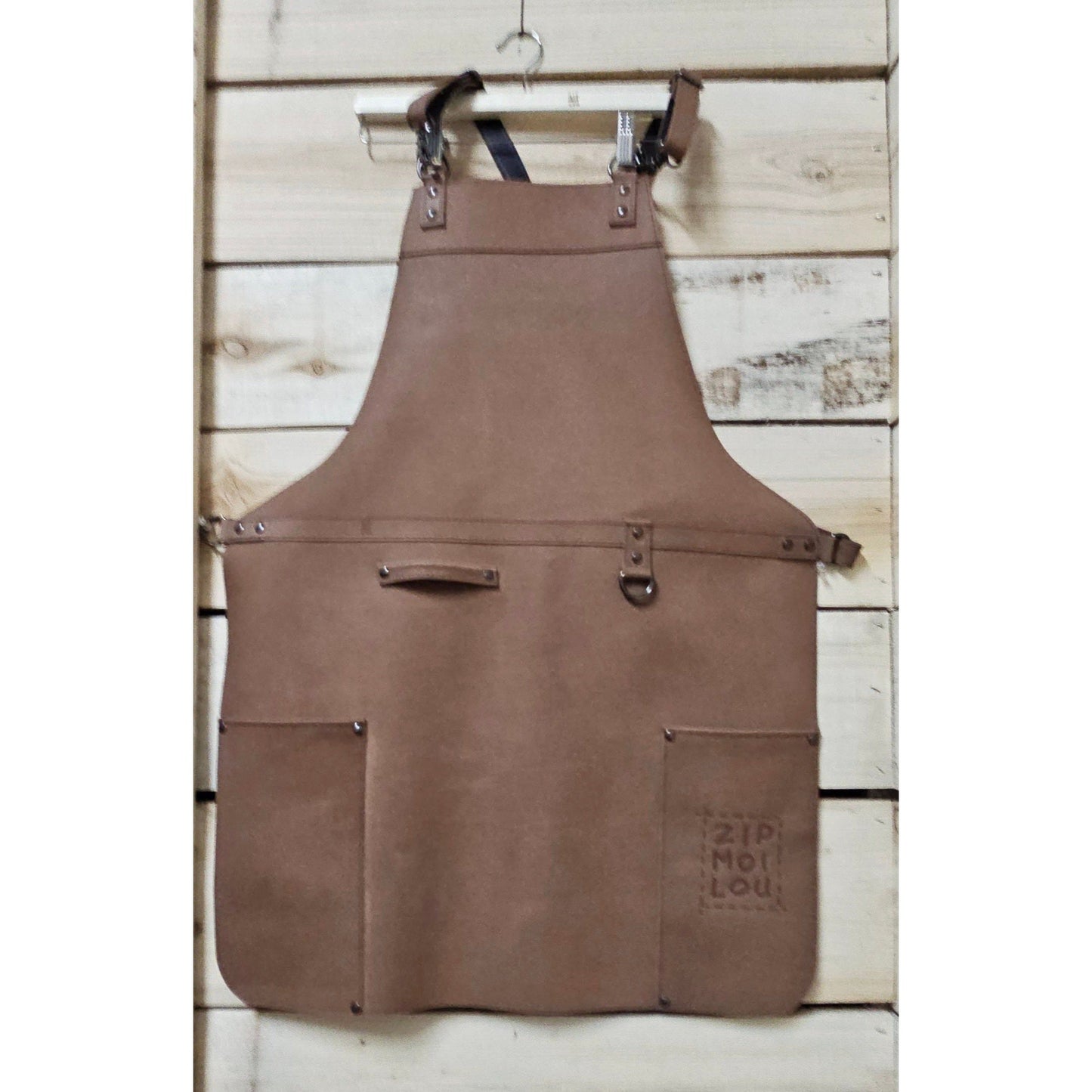 Zipmoilou - Tablier de cuir Buffalo Twins Grand avec 2 poches Cognac