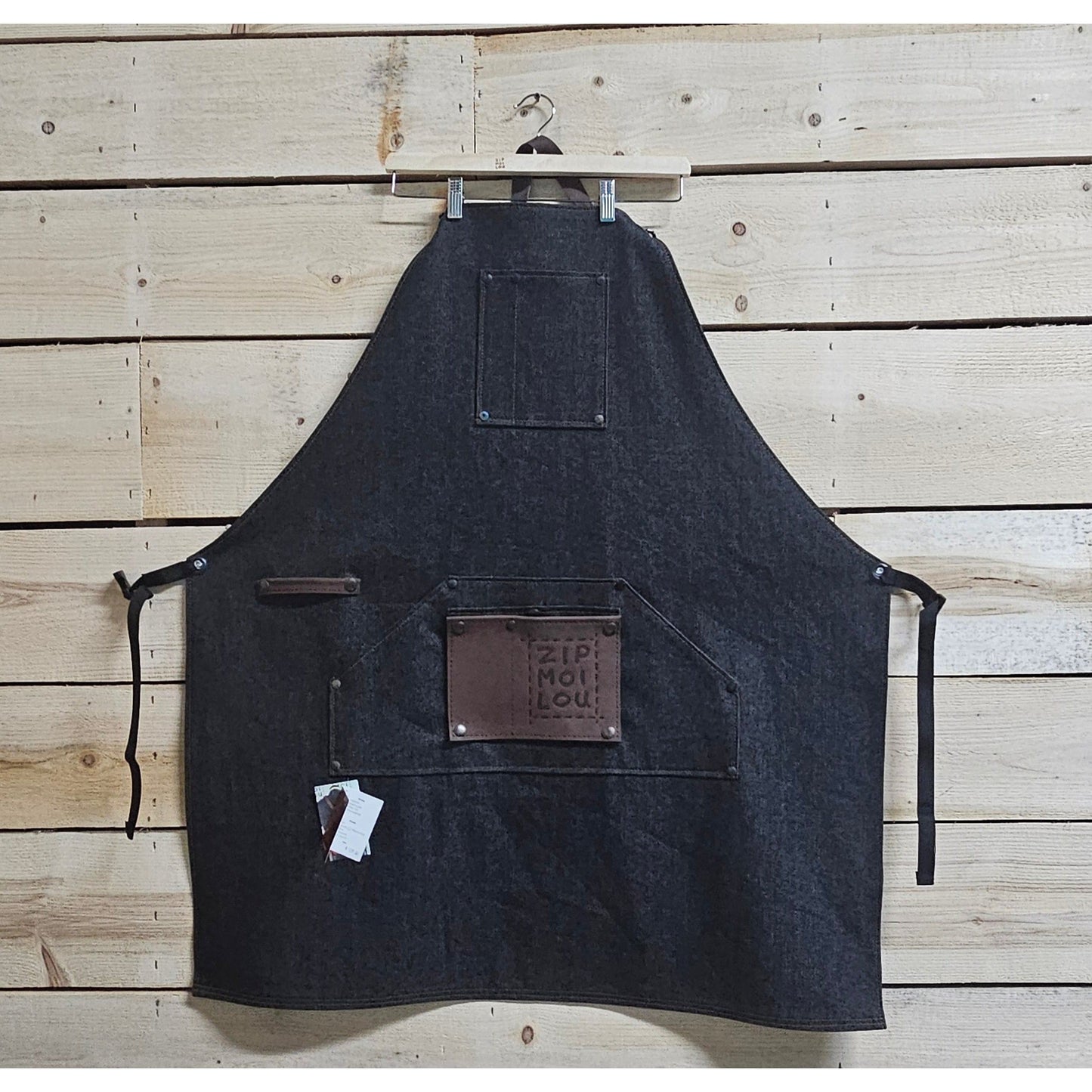 Zipmoilou - Tablier de jeans noir Kangaroo Jack 1 poche Très Grand Brun