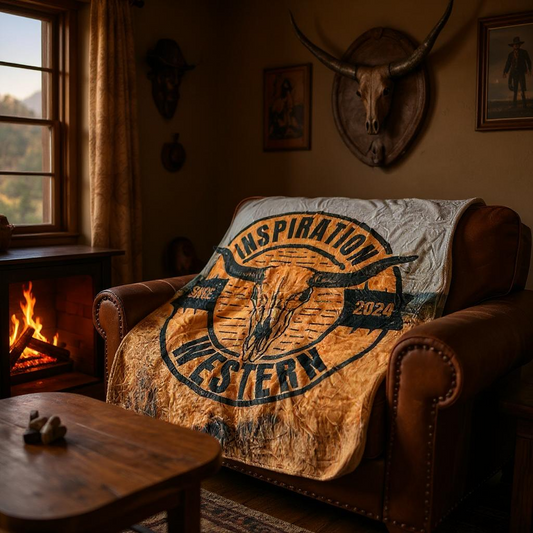 Inspiration Western - Couverture douce Inspiration Western – Modèle Foin & Crâne Longhorn