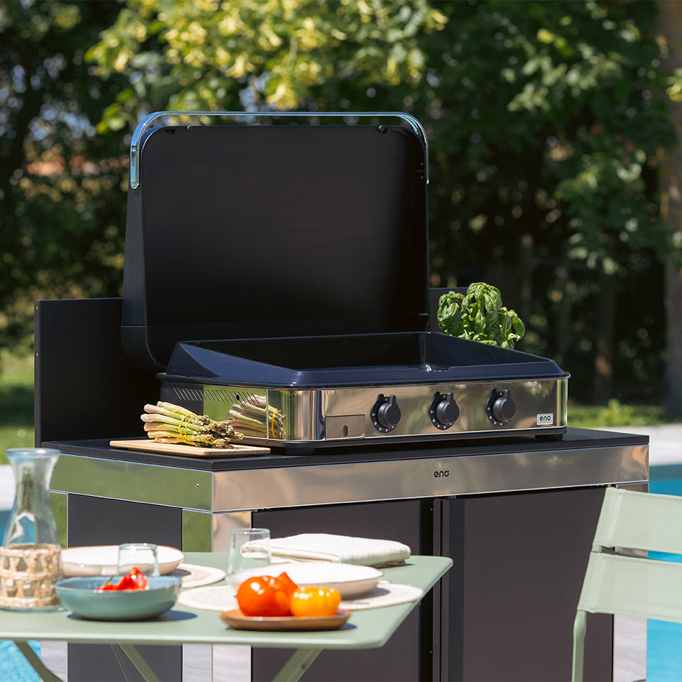 Eno - Plancha Gaz 3 brûleurs ENOSIGN 80 cm Inox et Noir