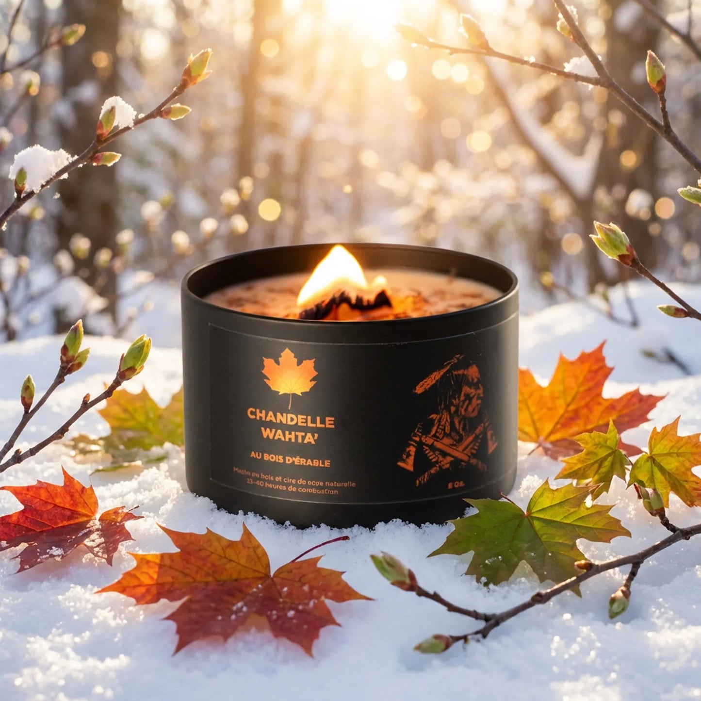 Épices du Guerrier - Bougie Wahta' au Bois d'Érable avec mèche de bois double crépitante
