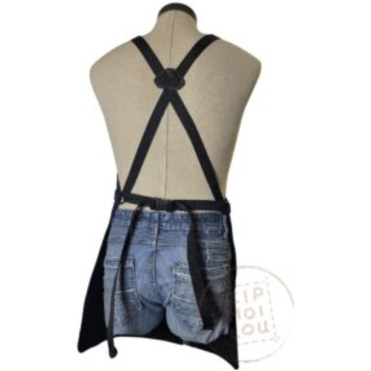 Zipmoilou - Tablier en Jeans noir Kangaroo Jack Régulier avec 2 poches cuirs pub