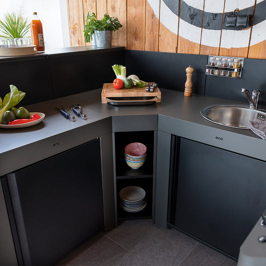 Eno - Meuble d'angle 80 cm MODULO Gris cargo et noir