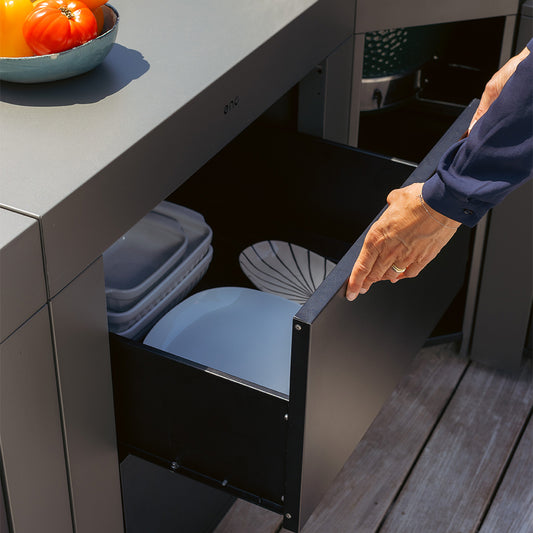 Eno - Module MODULO plan de travail 2 tiroirs Acier inoxydable et noir