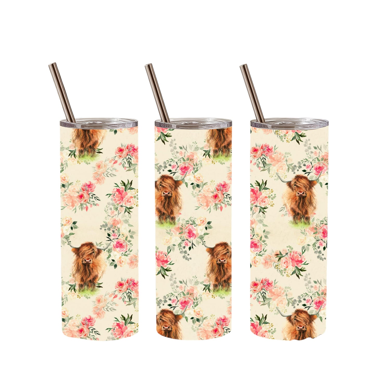 Inspiration Western - Tasse isotherme - Édition Vache Highland Fleurie Rose