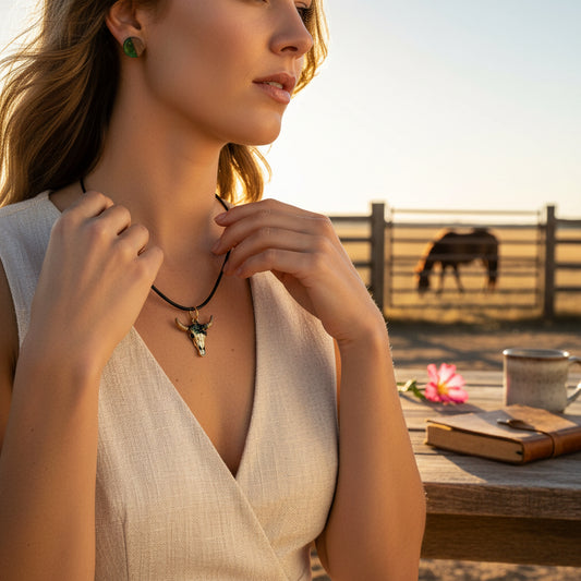 Inspiration Western - Ensemble Collier & Boucles d'oreilles Western – Pendentif Tête de taureau 1