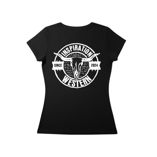Inspiration Western - T-shirt col en V femme Noir Inspiration Western - Édition Signature
