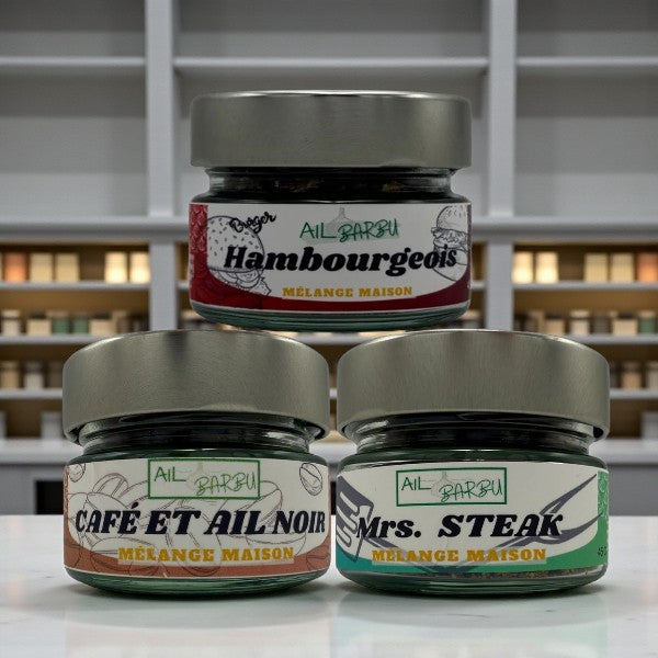Coffret Ail Barbu #1 – Épices Hambourgeois, Café & Ail Noir, Mrs Steak