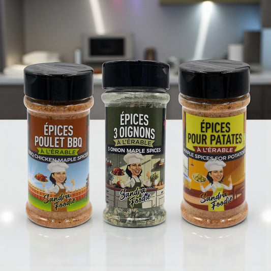Trio Épicurien Sandra Foodie – Érable & Épices pour Viandes et Légumes
