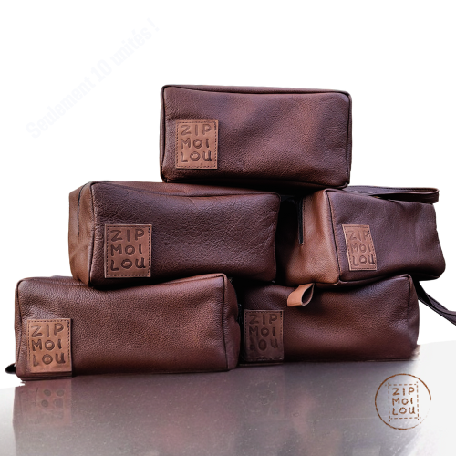 Zipmoilou - Trousse de voyage “Trousse à Toute” – Cuir véritable, fabriquée au Québec