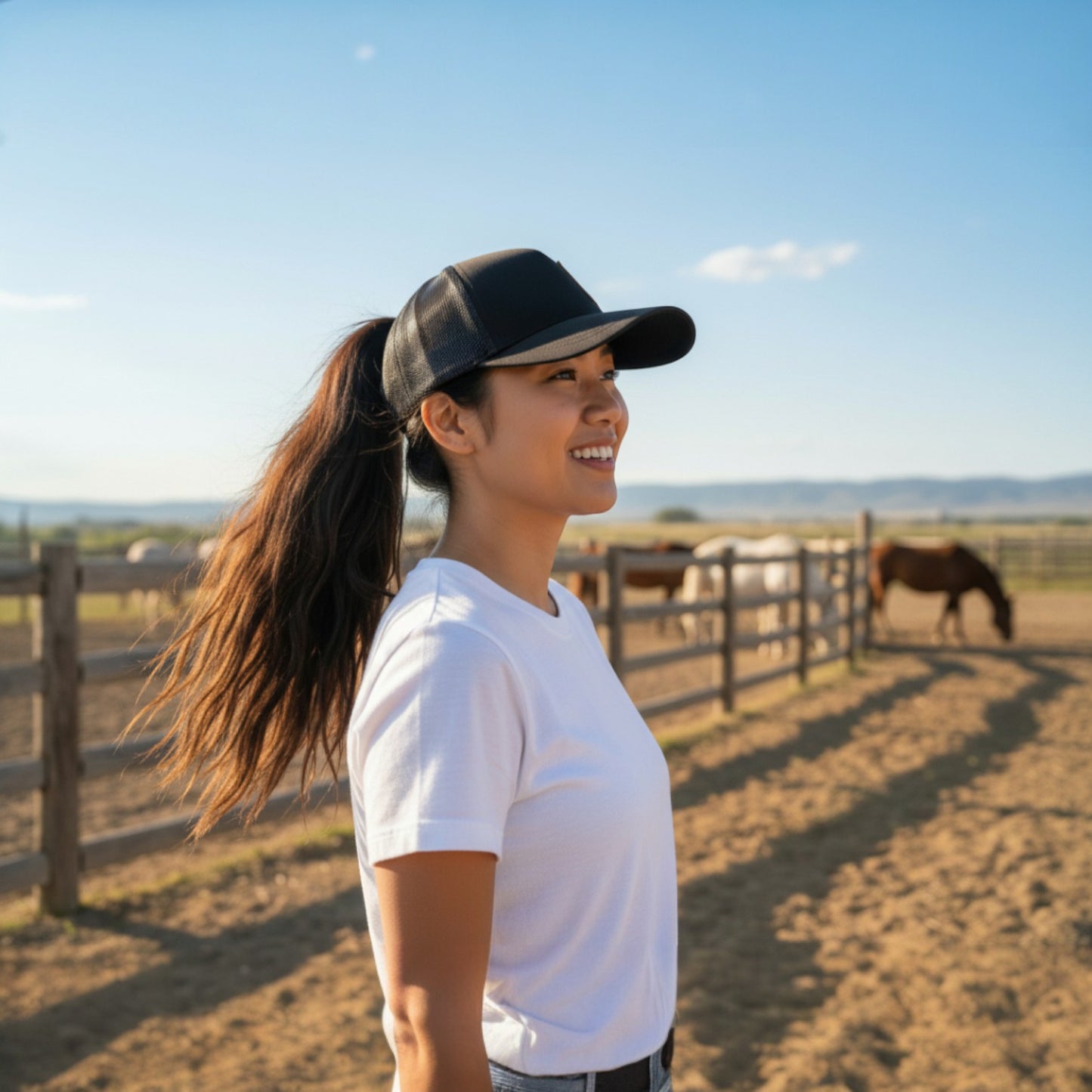 Inspiration Western - Casquette Inspiration Western Noire avec filet noir à l'arrière, coupe Pony tail