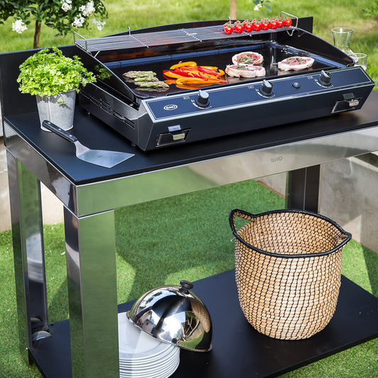 Eno - Table FELIX en acier inoxydable et noir (Modulo)