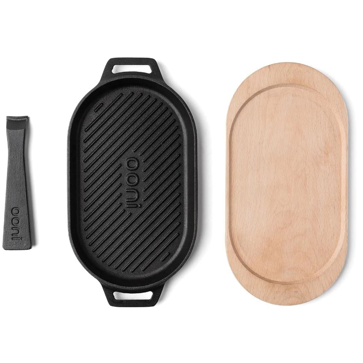 Ooni - Poêle à griller ovale en fonte avec base en bois Ooni