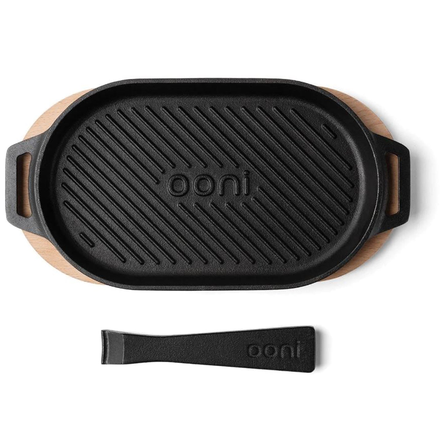 Ooni - Poêle à griller ovale en fonte avec base en bois Ooni