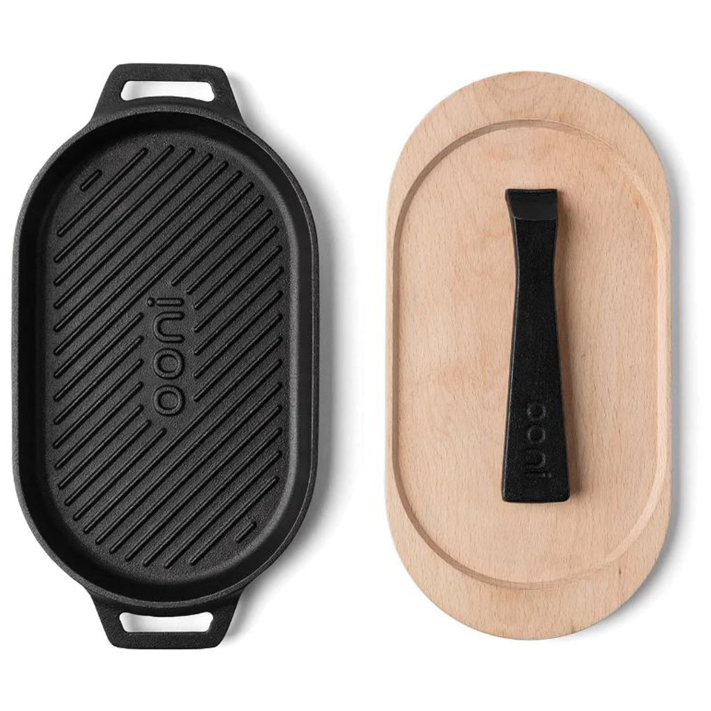 Ooni - Poêle à griller ovale en fonte avec base en bois Ooni