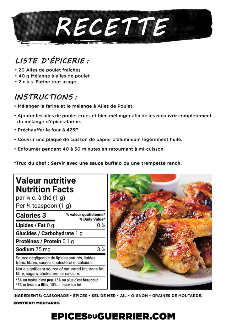 Épices du Guerrier - Mélange ailes et pilons de poulet