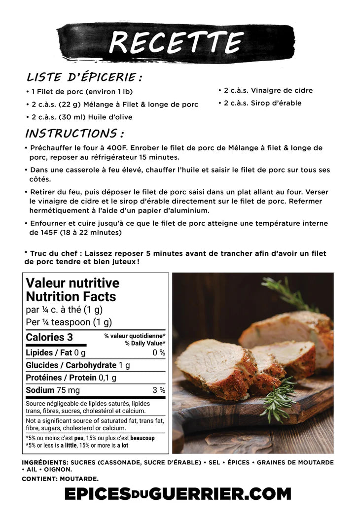 Épices du Guerrier - Mélange filet et longe de porc