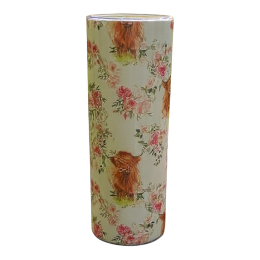 Inspiration Western - Tasse isotherme - Édition Vache Highland Fleurie Rose