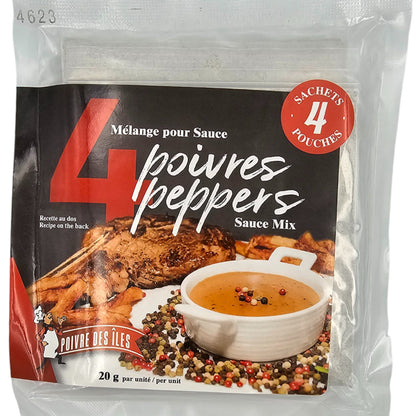 Mélange sauce 4 poivres Poivre des Îles – sachet de 4 portions, épice québécoise pour viandes