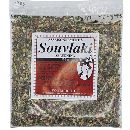 Assaisonnement à marinade souvlaki Poivre des Îles – sachet, épice grecque québécoise pour brochettes