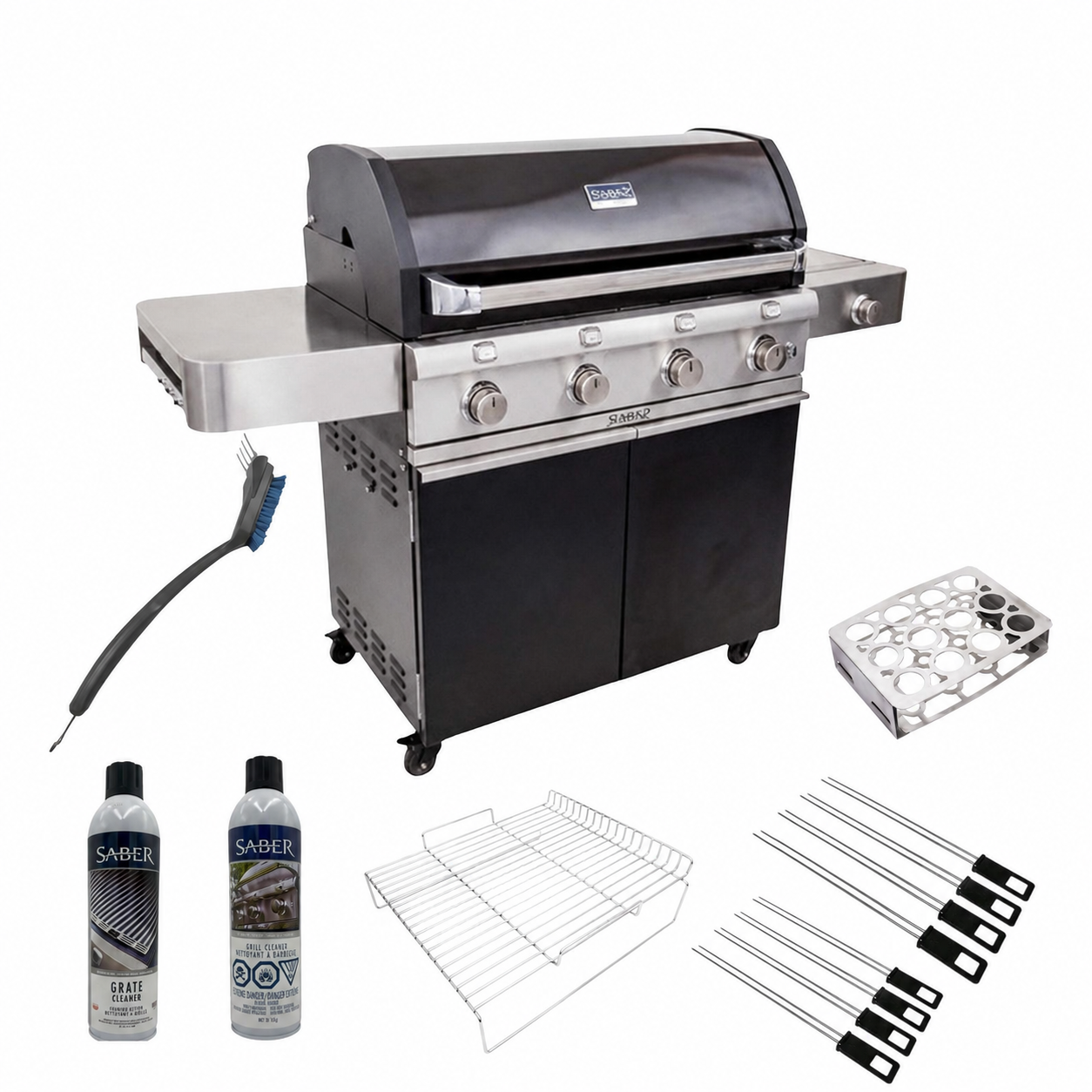 BBQ Saber Deluxe noir 4 brûleurs - Kit complet 8 pièces