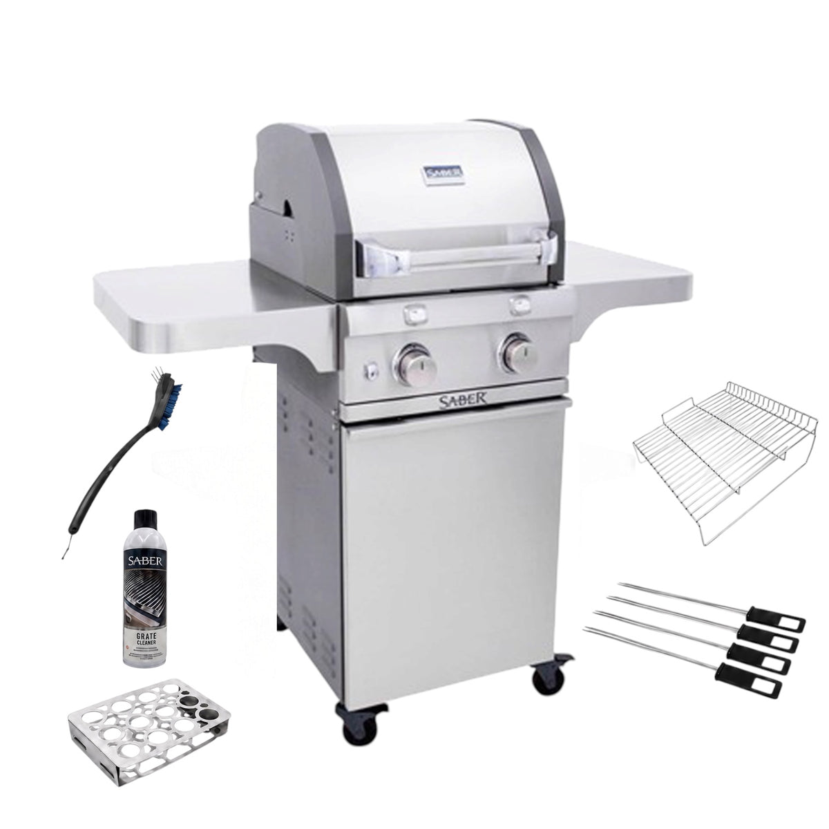 BBQ Saber Deluxe acier inoxydable 2 brûleurs - kit complet 6 pièces