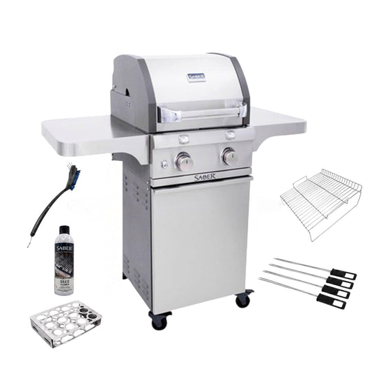 BBQ Saber Deluxe acier inoxydable 2 brûleurs - kit complet 6 pièces