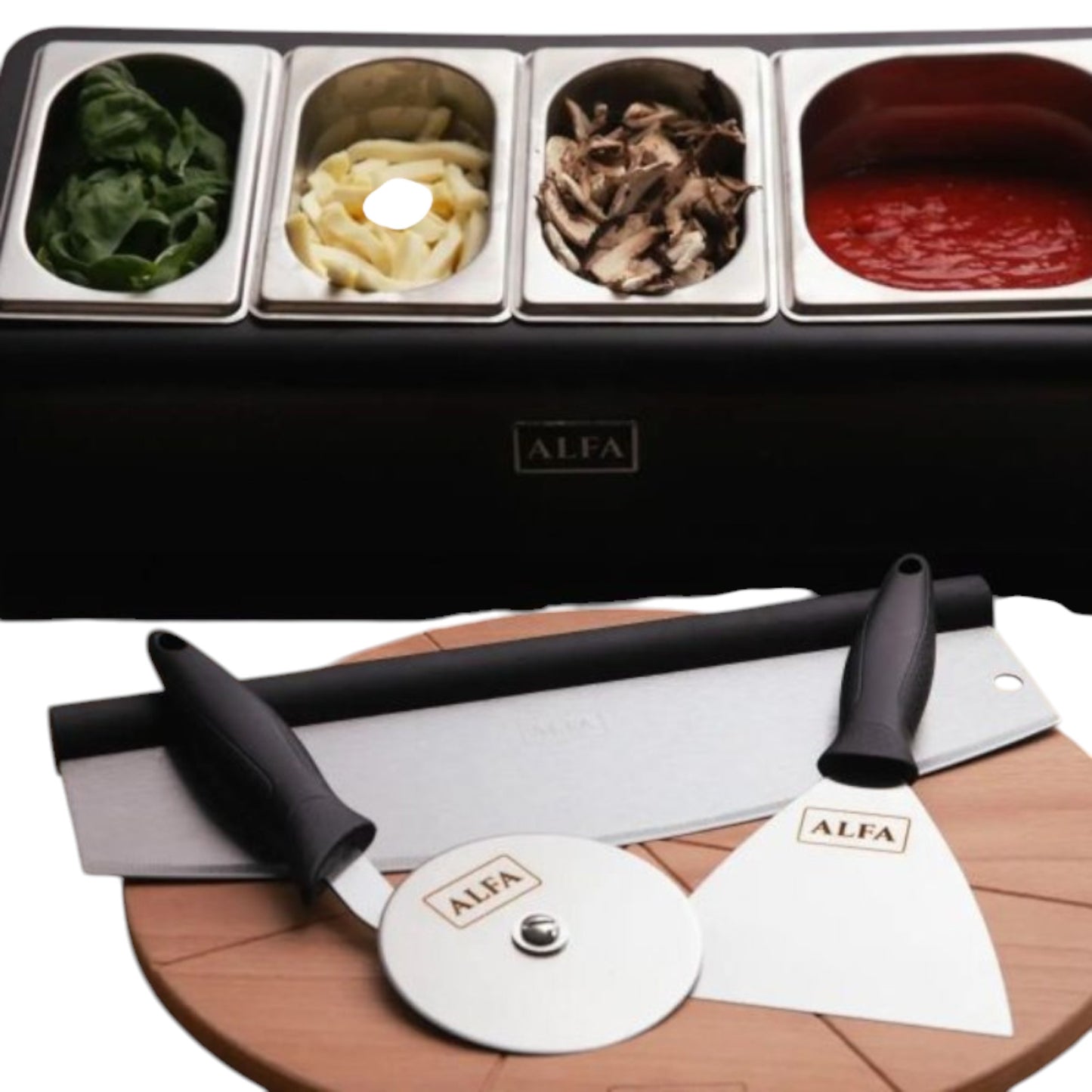 Alfa Pizza - Station de garnitures 4 bols avec couvercles