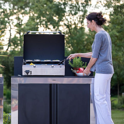 Eno - Plancha à gaz Bergerac 2400 en fonte émaillée, 2 brûleurs, châssis inox