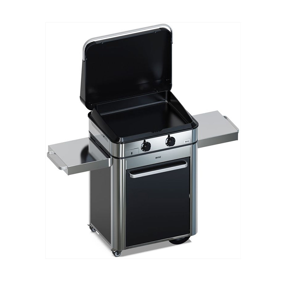 Eno - Ensemble Plancha 2 brûleurs et chariot ENOSIGN 65 cm Noir et Inox