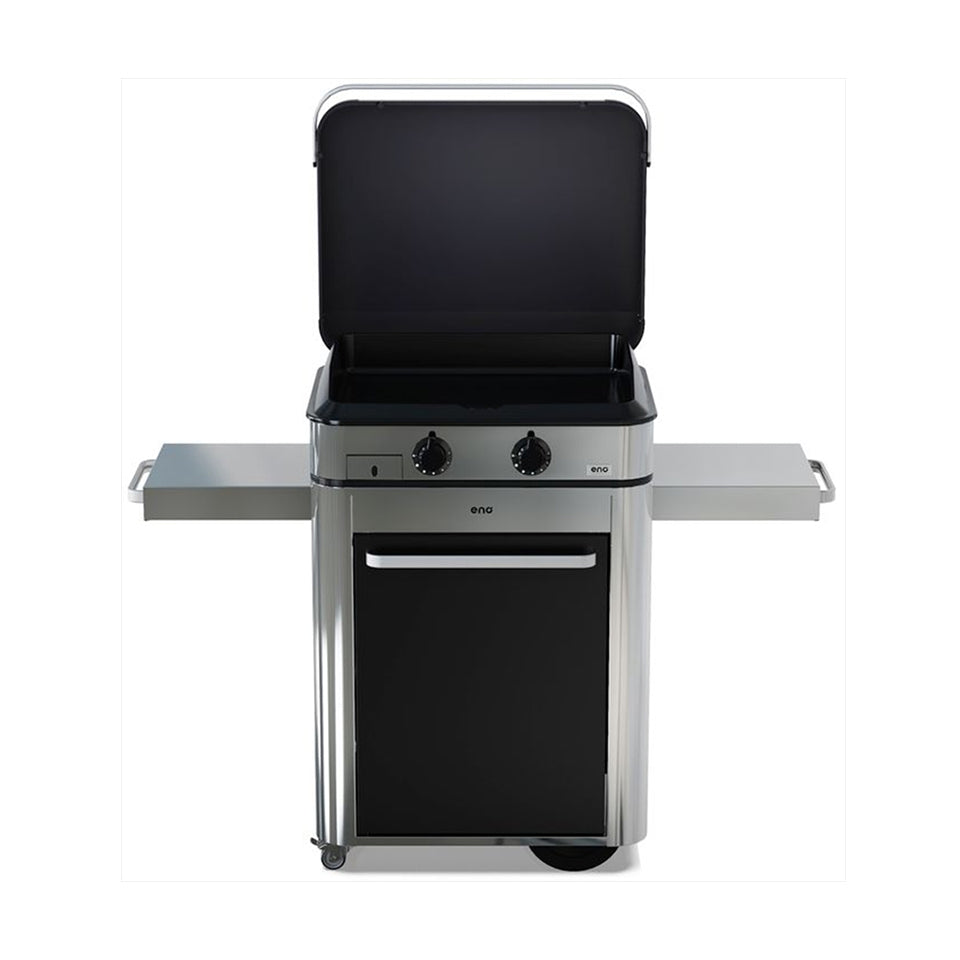Eno - Ensemble Plancha 2 brûleurs et chariot ENOSIGN 65 cm Noir et Inox