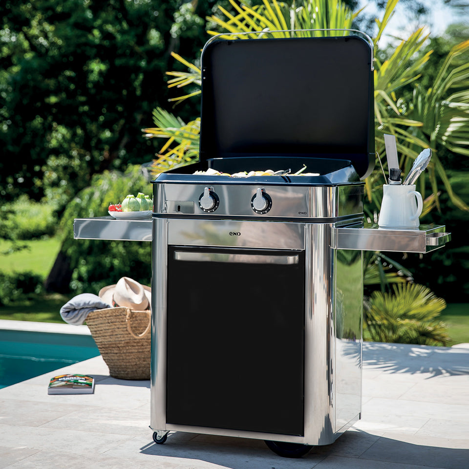 Eno - Ensemble Plancha 2 brûleurs et chariot ENOSIGN 65 cm Noir et Inox