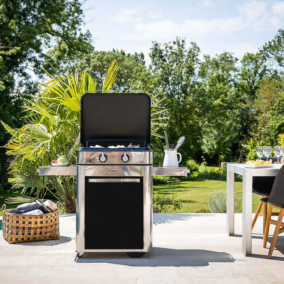 Eno - Ensemble Plancha 2 brûleurs et chariot ENOSIGN 65 cm Noir et Inox