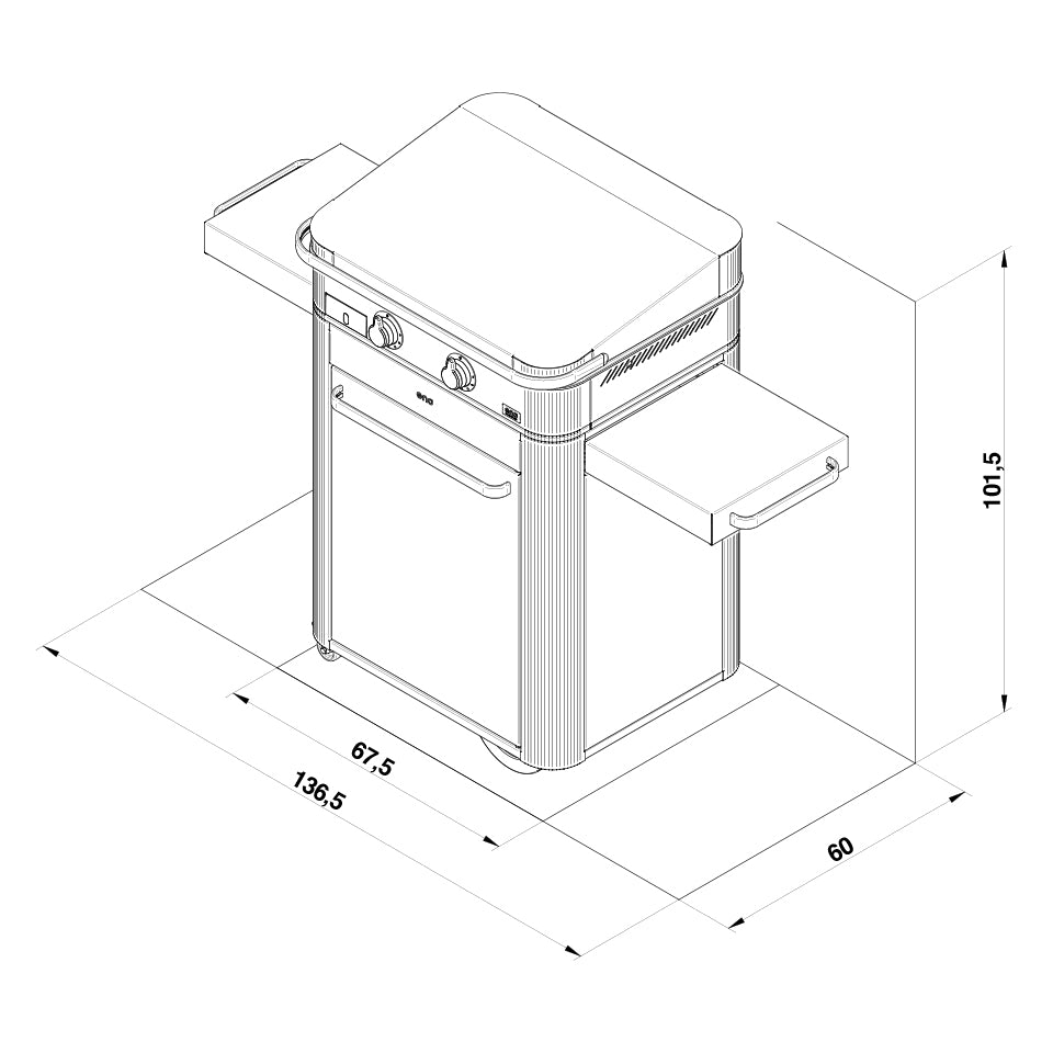 Eno - Ensemble Plancha 2 brûleurs et chariot ENOSIGN 65 cm Noir et Inox