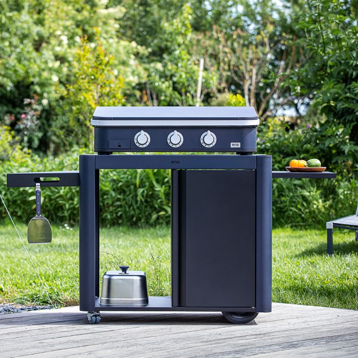 Eno - Ensemble Plancha 3 brûleurs et chariot ENOSIGN 80 cm Bleu Navy