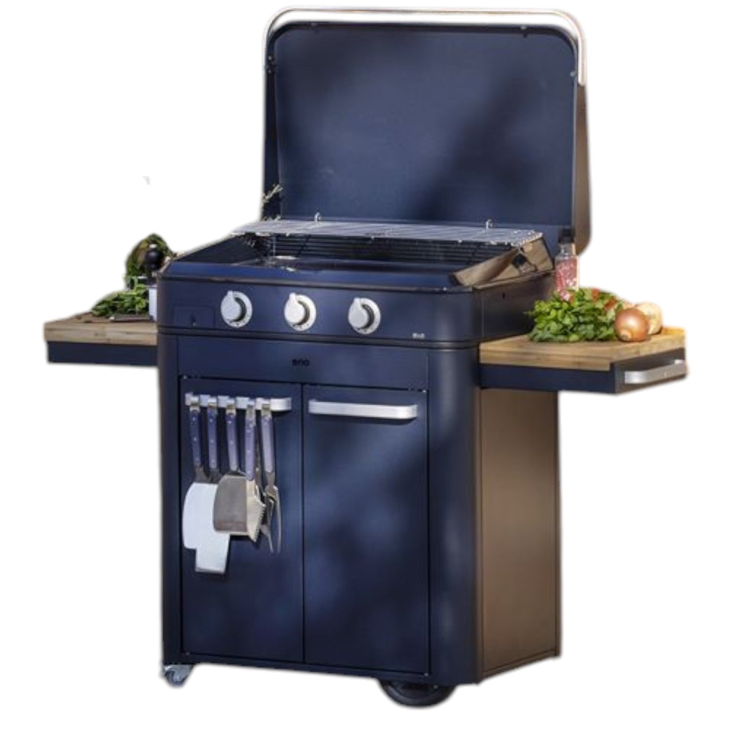 Eno - Ensemble Plancha 3 brûleurs et chariot ENOSIGN 80 cm Bleu Navy