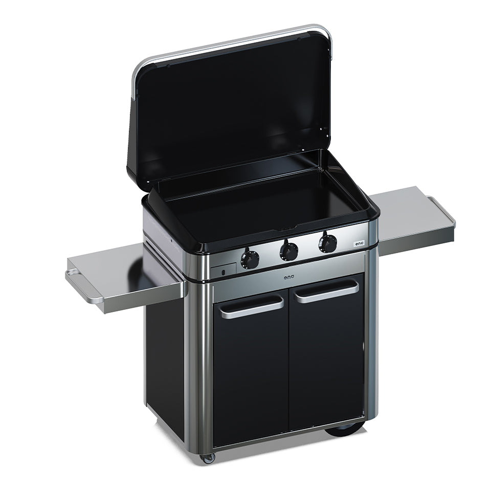 Eno - Ensemble Plancha 3 brûleurs et chariot ENOSIGN 80 cm Noir et Inox