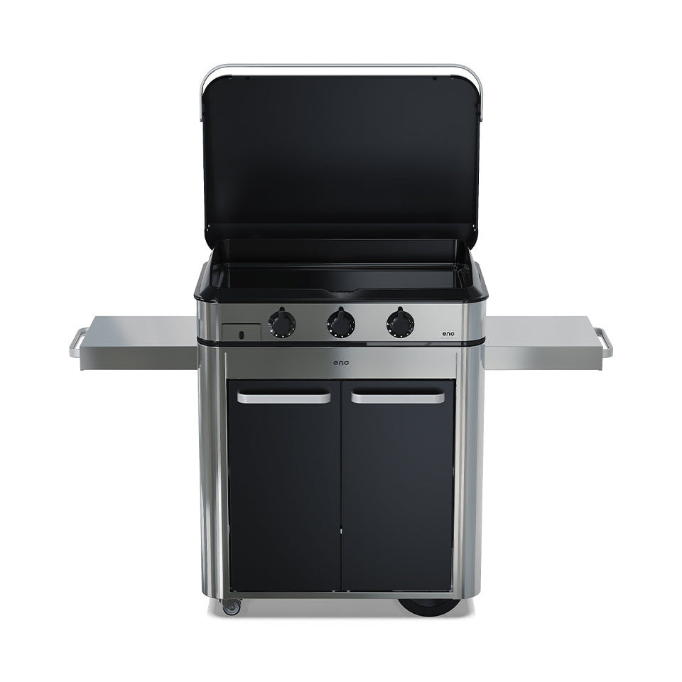Eno - Ensemble Plancha 3 brûleurs et chariot ENOSIGN 80 cm Noir et Inox