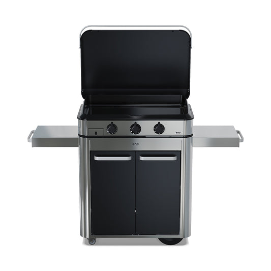 Eno - Ensemble Plancha 3 brûleurs et chariot ENOSIGN 80 cm Noir et Inox