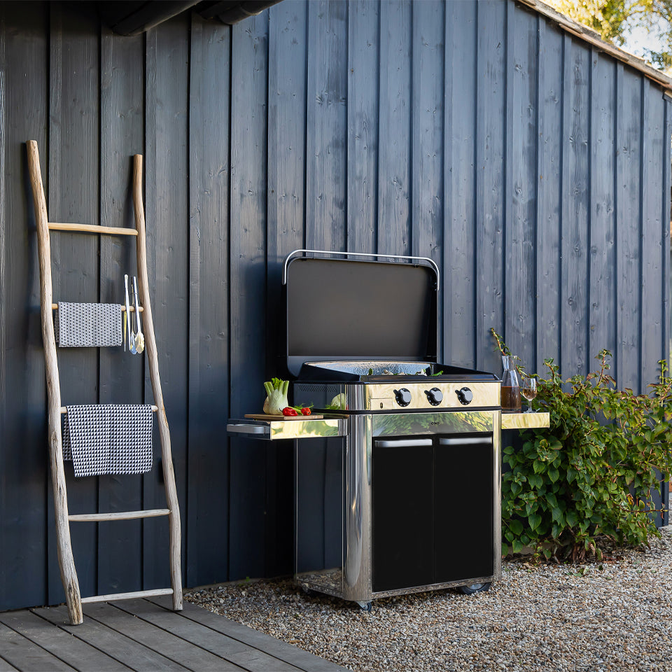 Eno - Ensemble Plancha 3 brûleurs et chariot ENOSIGN 80 cm Noir et Inox
