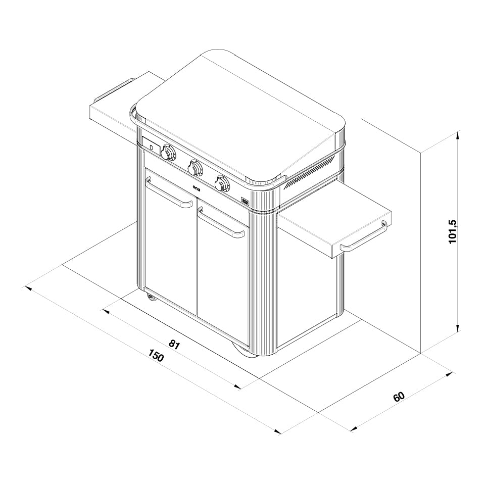 Eno - Ensemble Plancha 3 brûleurs et chariot ENOSIGN 80 cm Noir et Inox