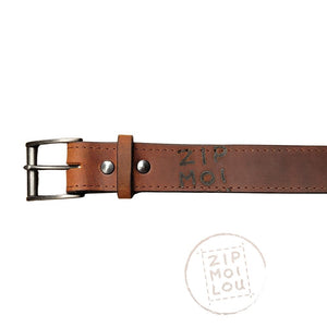 Zipmoilou - Ceinture de cuir véritable Brun 38"