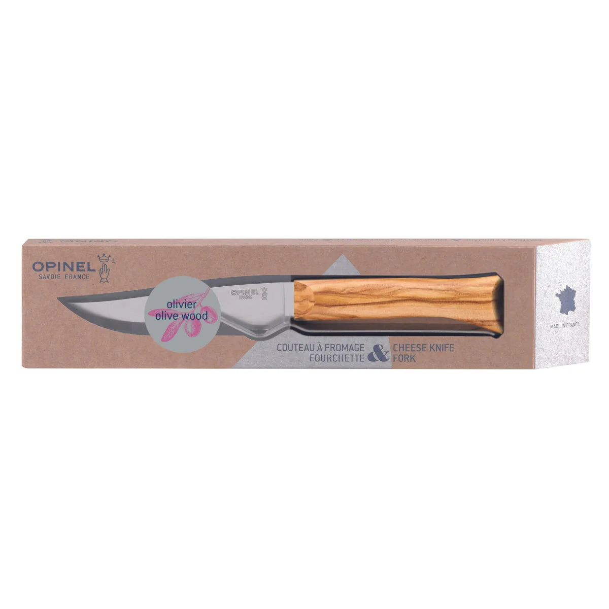 Opinel – Ensemble couteau et fourchette à fromage en bois d’olivier