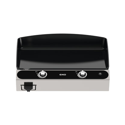 Eno - Plancha à gaz Bergerac 2400 en fonte émaillée, 2 brûleurs, châssis inox vue de face