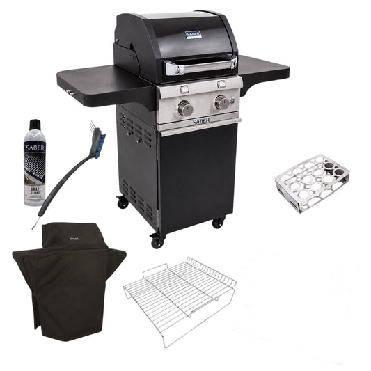 BBQ Saber Deluxe noir 2 brûleurs - Kit complet 6 pièces