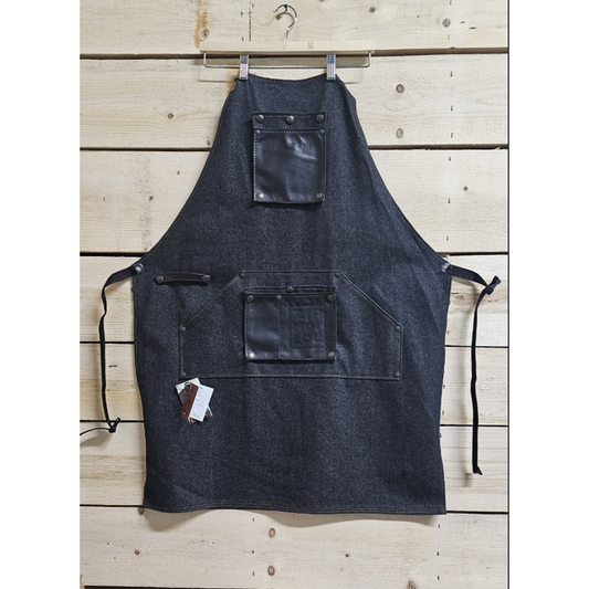 Zipmoilou - Tablier en Jeans noir Kangaroo Jack Grand  avec 2 poches cuirs noires