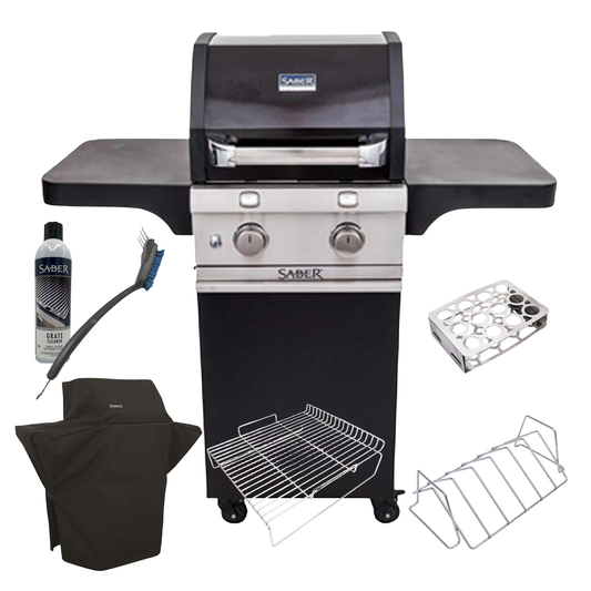 Kit complet BBQ Saber Deluxe noir 2 brûleurs — 7 pièces incluses