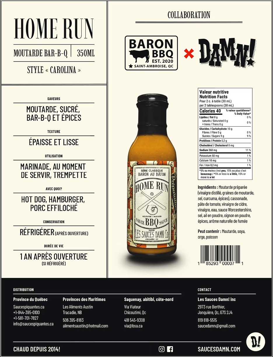 Damn - Sauce Barbecue - Home run - Série classique baron au bâton