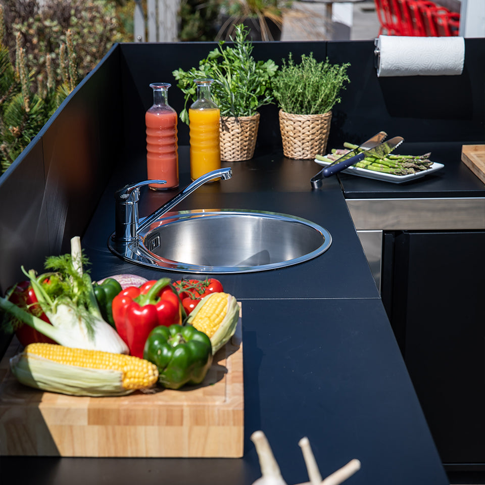 Eno - Plateau d'angle en acier inoxydable et noir