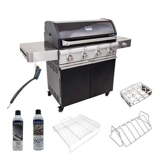 BBQ Saber Deluxe noir 4 brûleurs — Kit complet 7 pièces